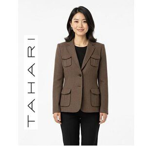 TAHARI - Arthur S Levine designer blazer, brown tweed pattern